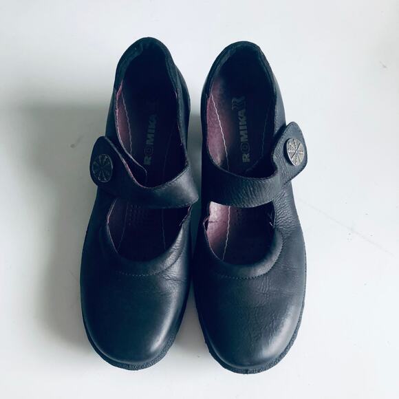 Romika Women's 37 / US 6-6.5 Black Leather Comfort Mary Jane Heel - Picture 3 of 10